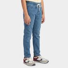 Boys' Blue Straight Fit Drawstring Waist Jeans, Mid Blue, small