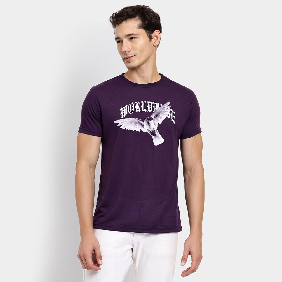 Men's Round Neck Half Sleeves T-Shirt, बैंगनी, large image number null