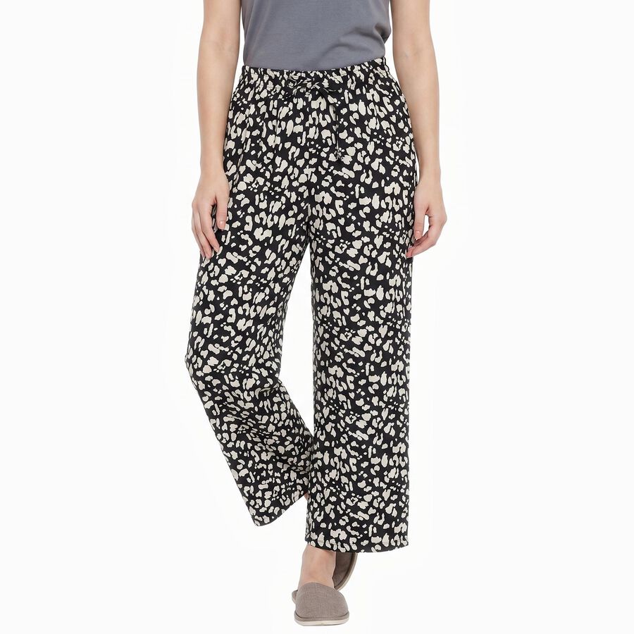Women's Black Straight Fit Printed Pyjama, काला, large