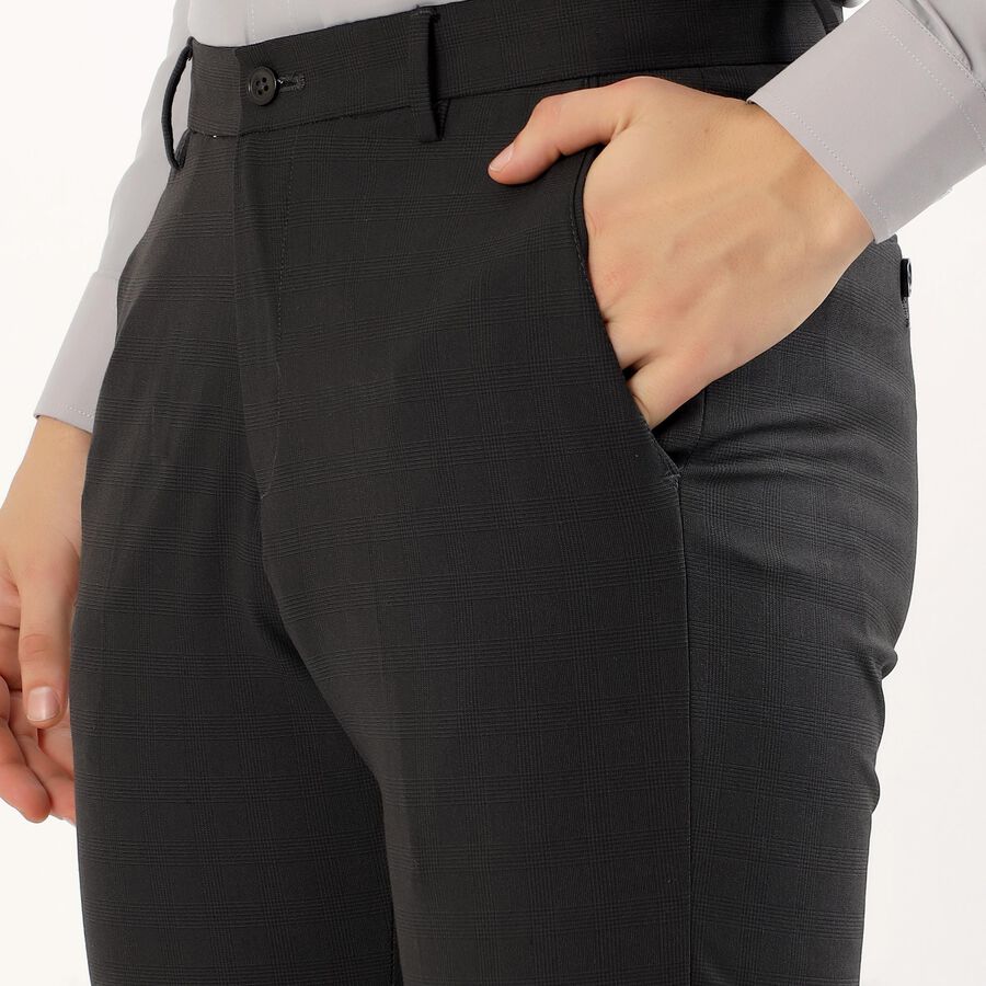 Men's Charcoal Black Slim Fit Flat-Front Formal Trousers, काला, large image number null