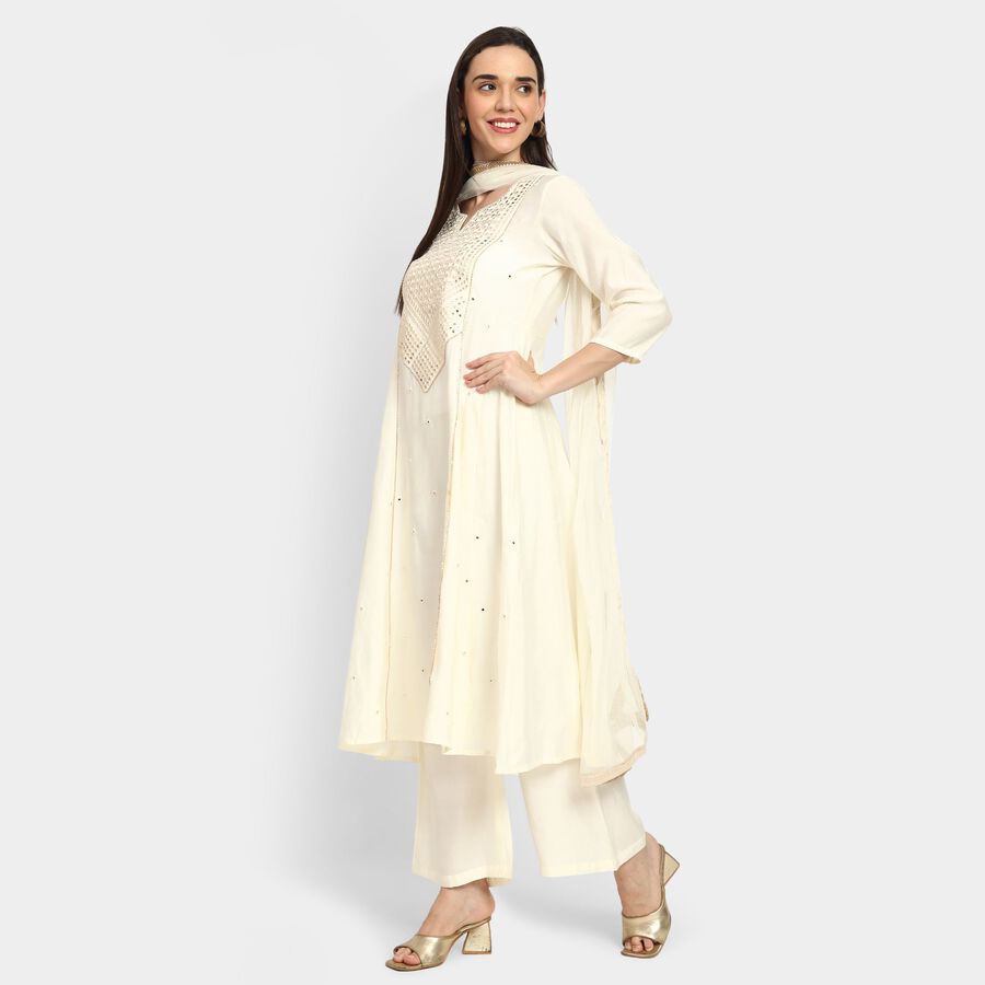 Ladies' Kurta Pyjama Set with Dupatta, ऑफ व्हाइट, large image number null