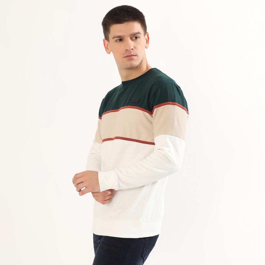 Men's Dark Green and Beige Crew Neck Casual Sweatshirt, Dark Green, large image number null