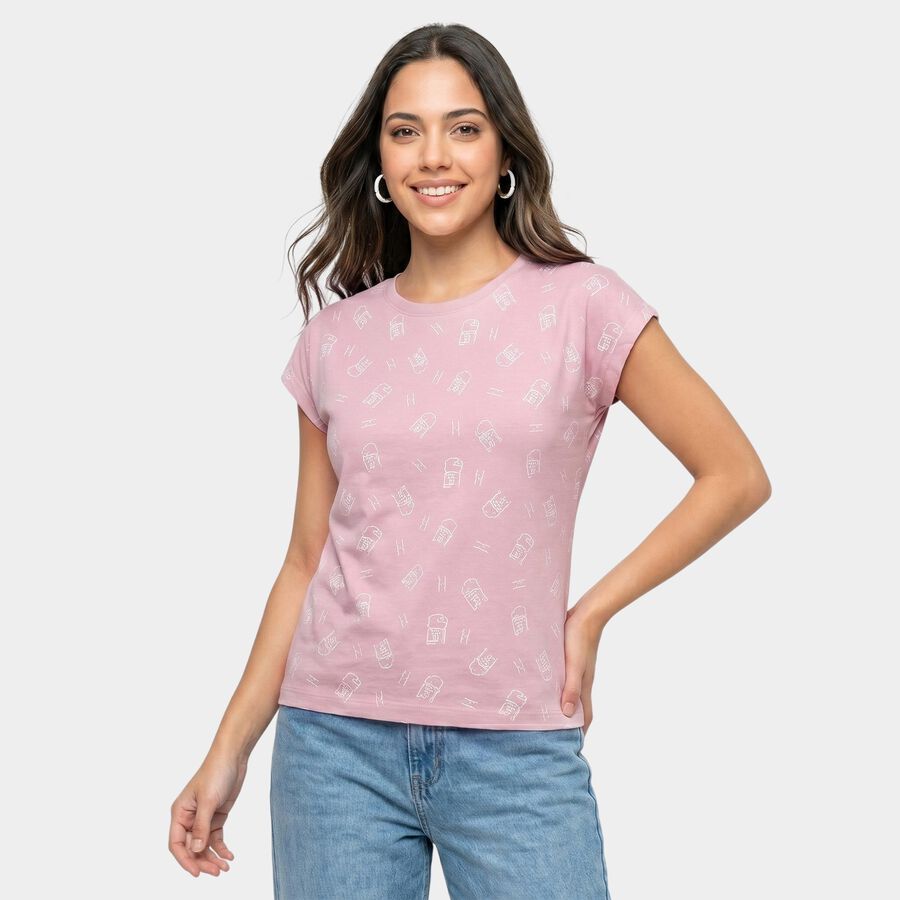 Women Lilac Round Neck Regular T-Shirt, लाइलेक, large