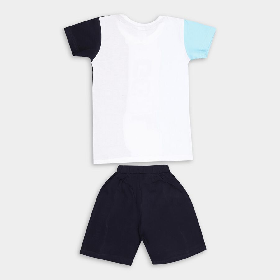 Boys' Navy Cotton Round Neck Striped Baba Suit, Navy Blue, large image number null
