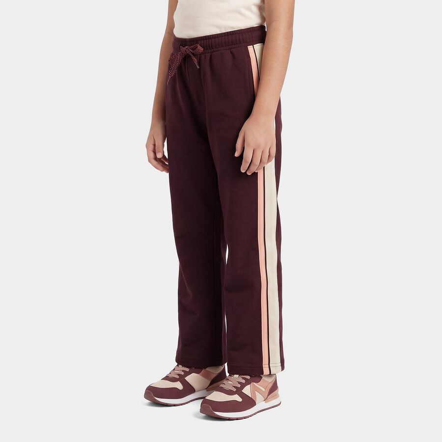 Girls Wine Straight Fit Side Striped Drawstring Winter Pyjama, Wine, large