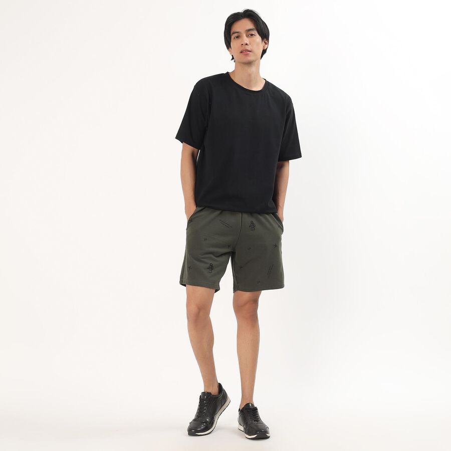 Men's Olive Green Printed Relaxed Fit Bermuda Shorts, ओलिव, large