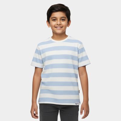 Boys Light Blue Round Neck Casual Half Sleeve T-Shirt