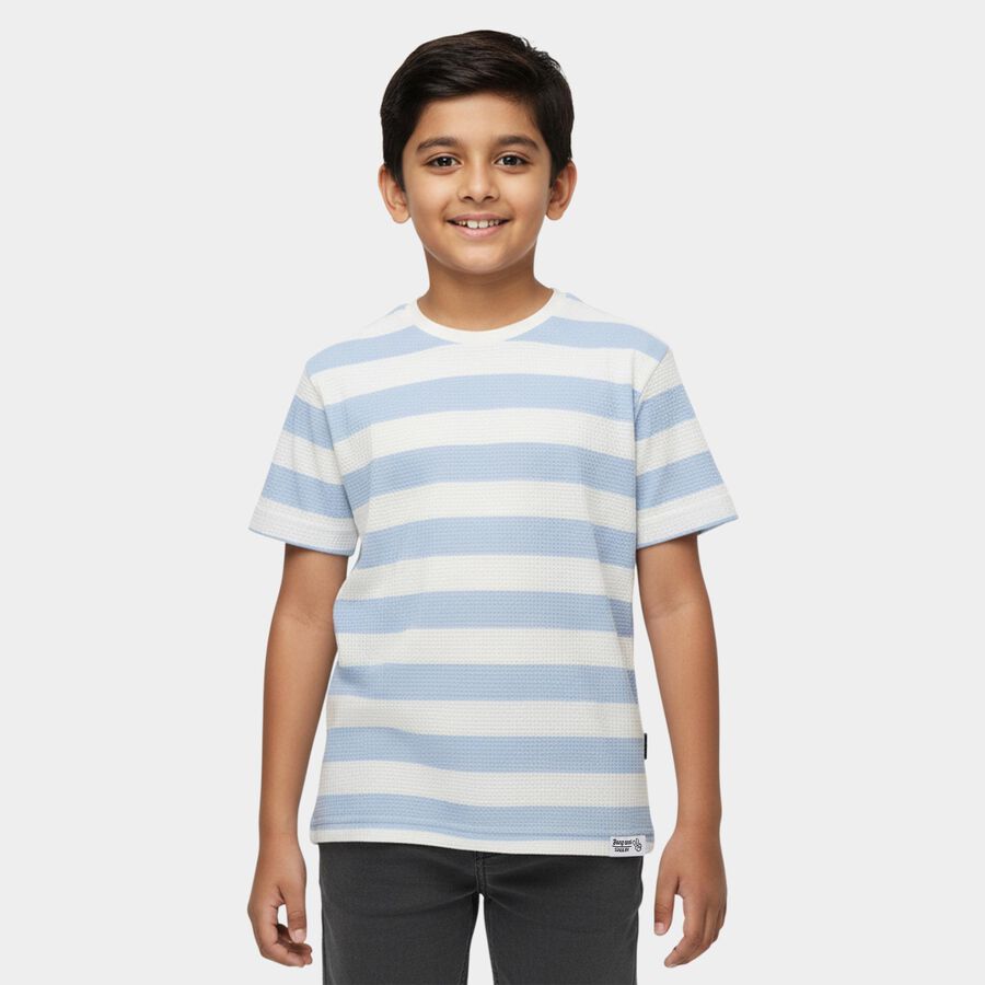 Boys Light Blue Round Neck Casual Half Sleeve T-Shirt, Light Blue, large