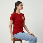 Women's Maroon Cotton Round Neck Casual T-Shirt, मरून, small