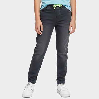 Boys' Grey Regular Fit Elastic Waistband Jeans