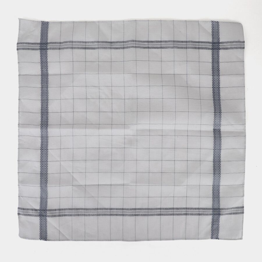 Men's White and Grey Striped and Checked Pack of 3 Handkerchief, Light Grey, large