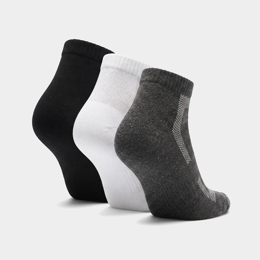 Men's Ankle Length Pack of 3 Socks ( Grey, White, Black ), काला, large