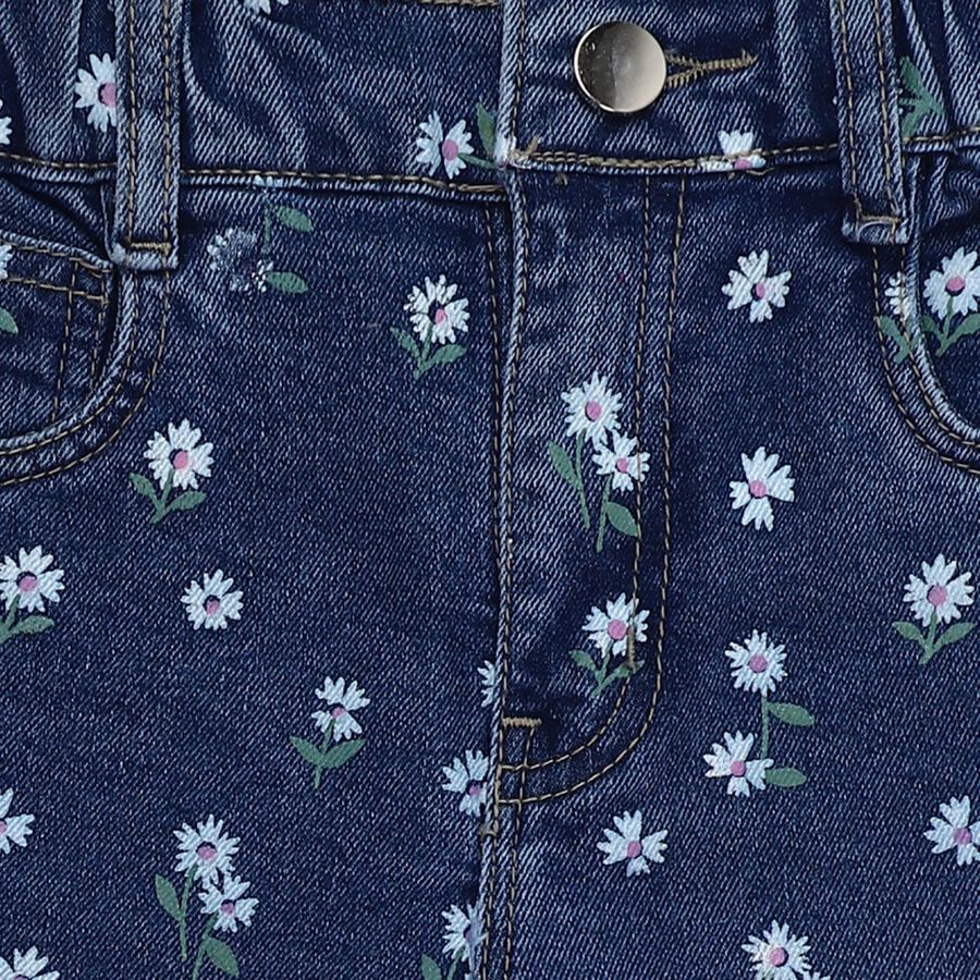 Girls' Muted Mid Blue Regular Fit Floral Printed Jeans, हल्का नीला, large