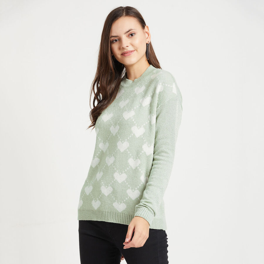 Round Neck Pullover, Light Green, large image number null