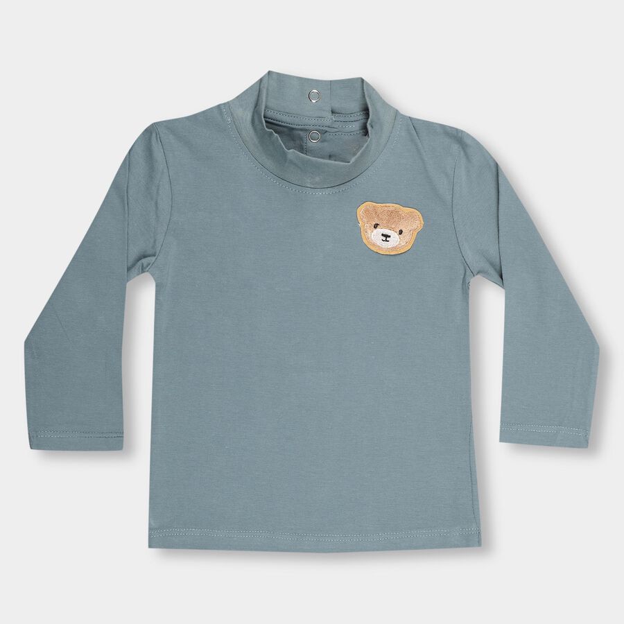 Infants' Muted Teal High Neck Casual T-Shirt, टील ब्लू, large image number null