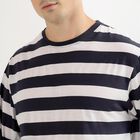 Men's Navy and White Crew Neck Casual T-Shirt, मध्यम नीला, small image number null