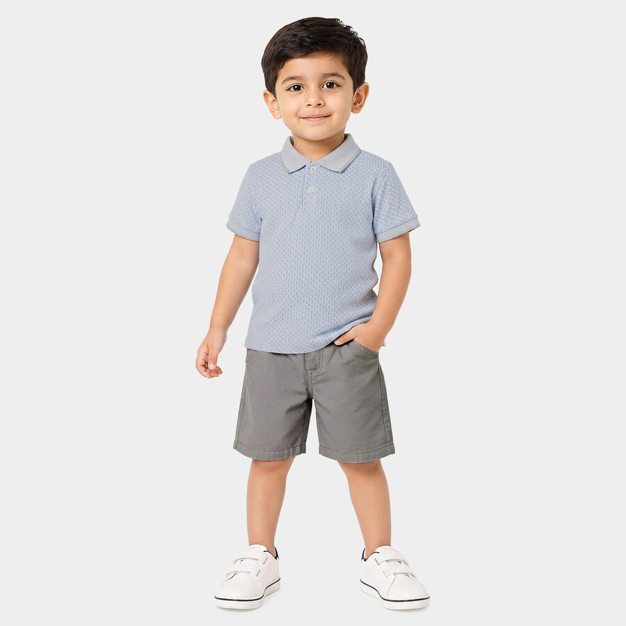 Boys Light Blue Polo Neck Printed Baba Suit, मध्यम नीला, large
