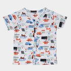 Infants White Cotton V-Neck Printed T-Shirt, सफ़ेद, small