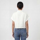 Women White Half Sleeve Lapel Collar Minimalist Shirt, सफ़ेद, small