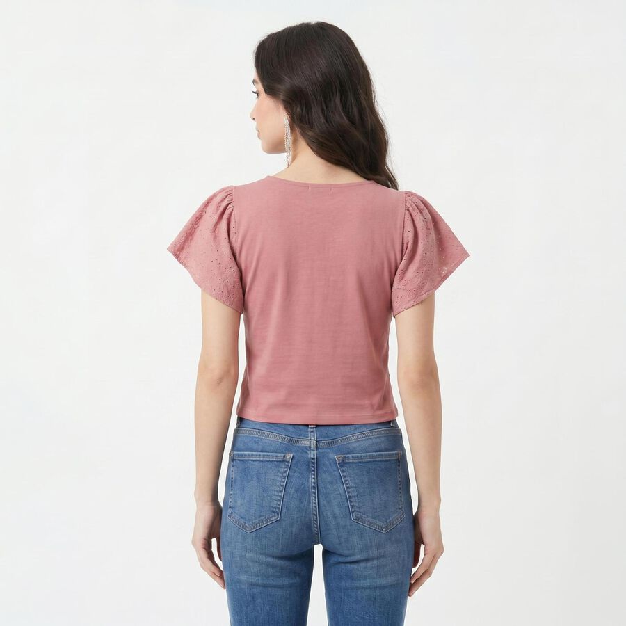 Women's Pink Round Neck Regular Top, Pink, large
