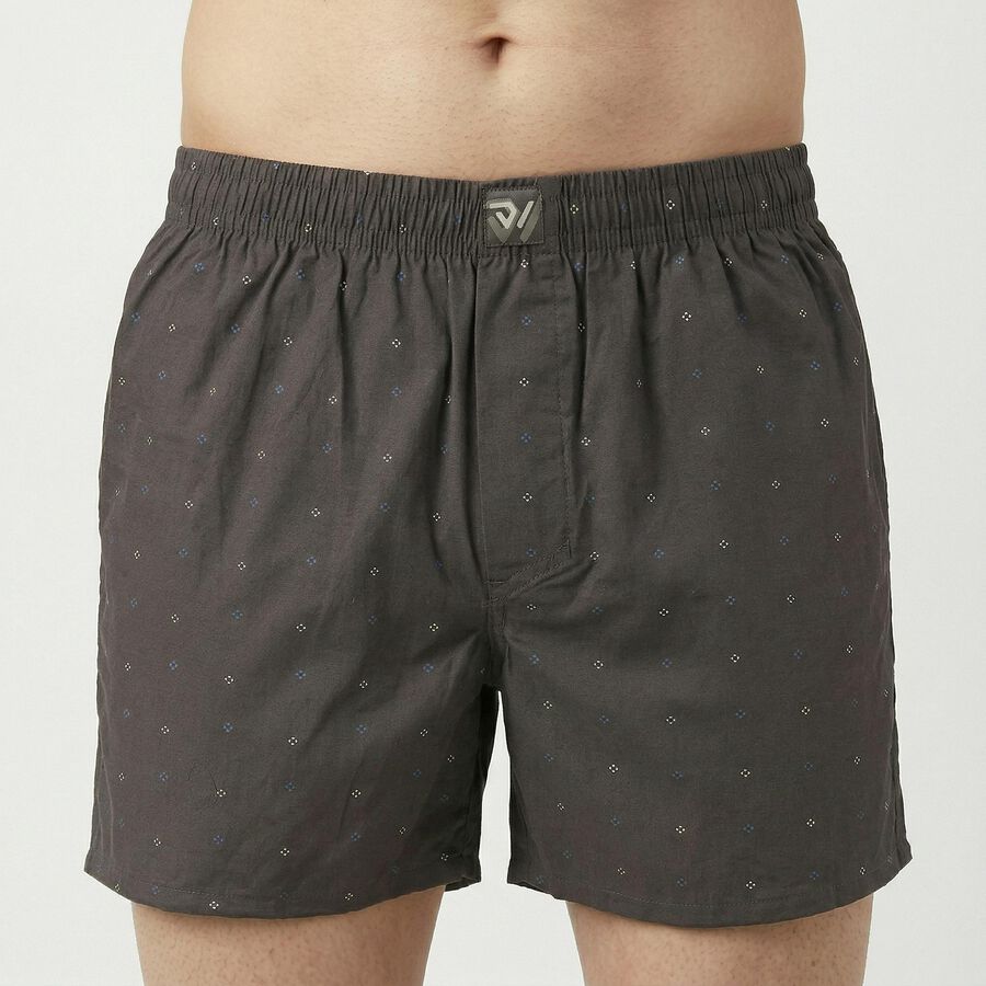Men's Grey Regular Fit Solid Boxers, गहरा ग्रे, large