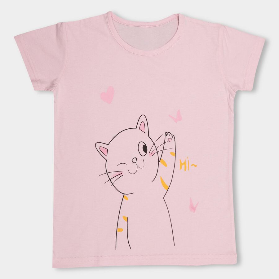 Girls Light Pink Crew Neck Short Sleeve T-Shirt, Light Pink, large