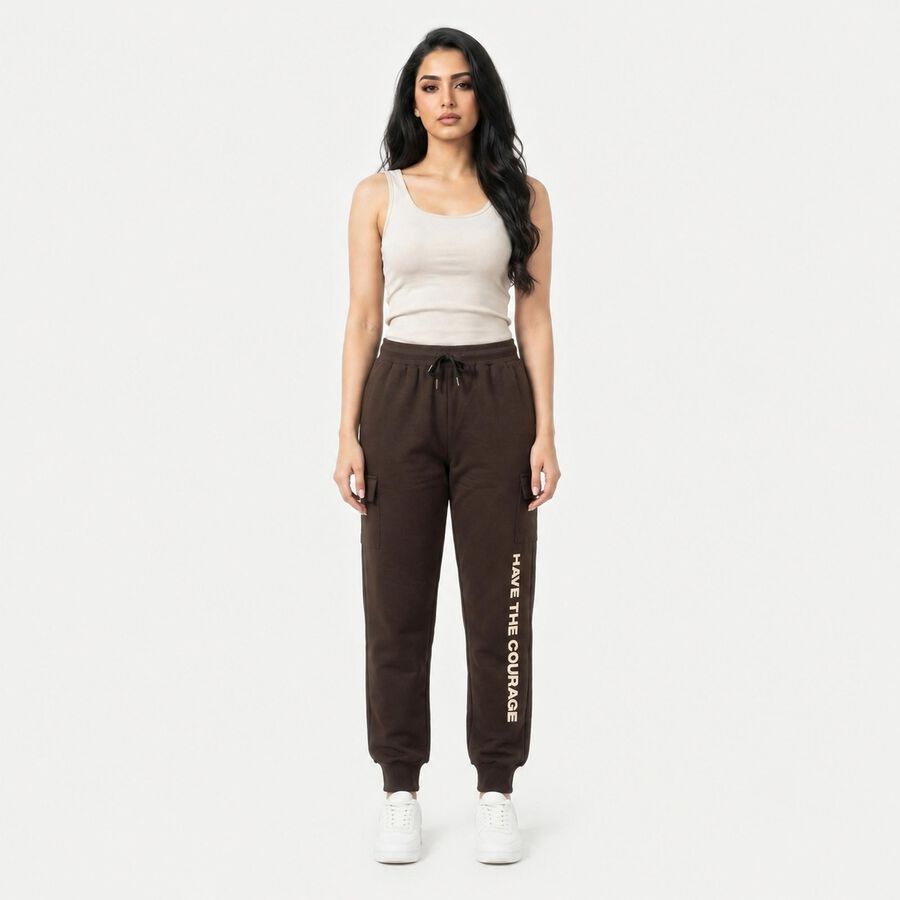 Women's Brown Regular Fit Cargo Track Pants, Brown, large