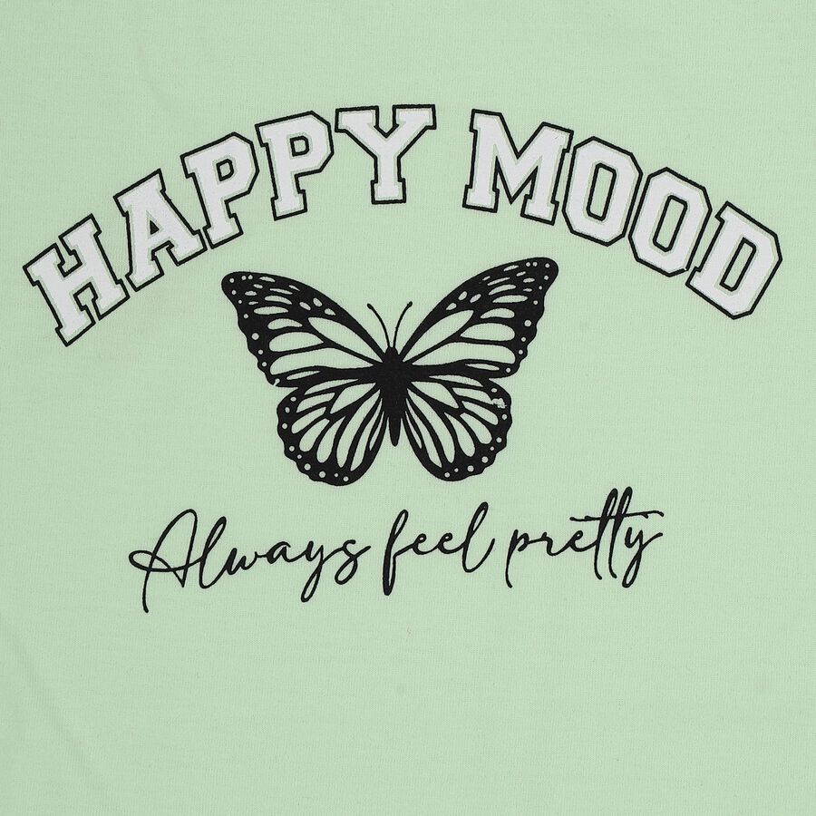 Girls' Mint Round Neck Graphic Printed T-Shirt, हल्का हरा, large