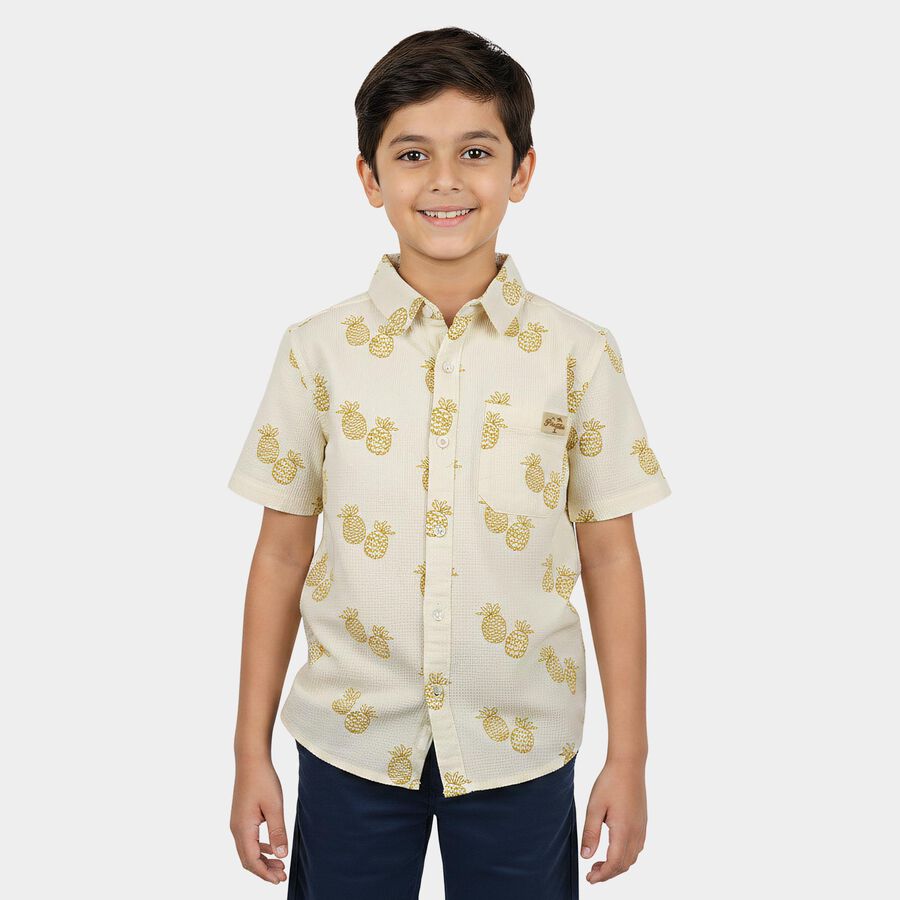 Boys White Cotton Casual Shirt, White, large