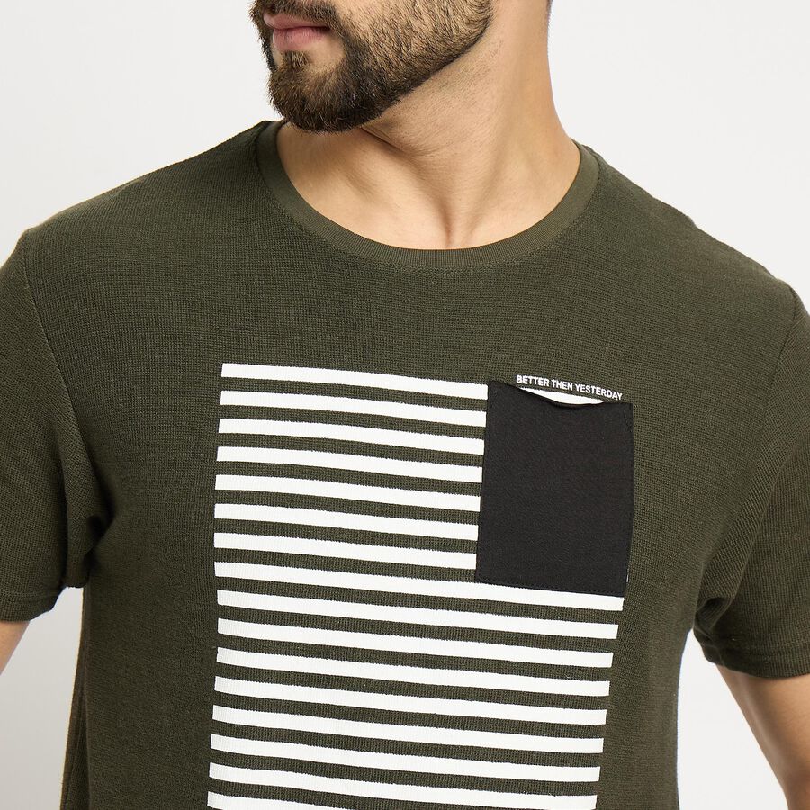 Men's Round Neck Half Sleeves T-Shirt , Dark Green, large image number null