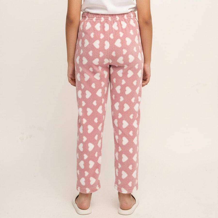 Girls' Muted Pink Heart Printed Winter Pyjama, Light Pink, large image number null