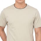 Men's Beige Cotton Round Neck Regular T-Shirt, Beige, small