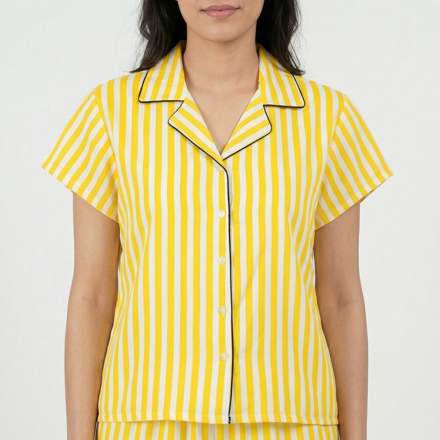 Women's Yellow Night Suit, पीला, large