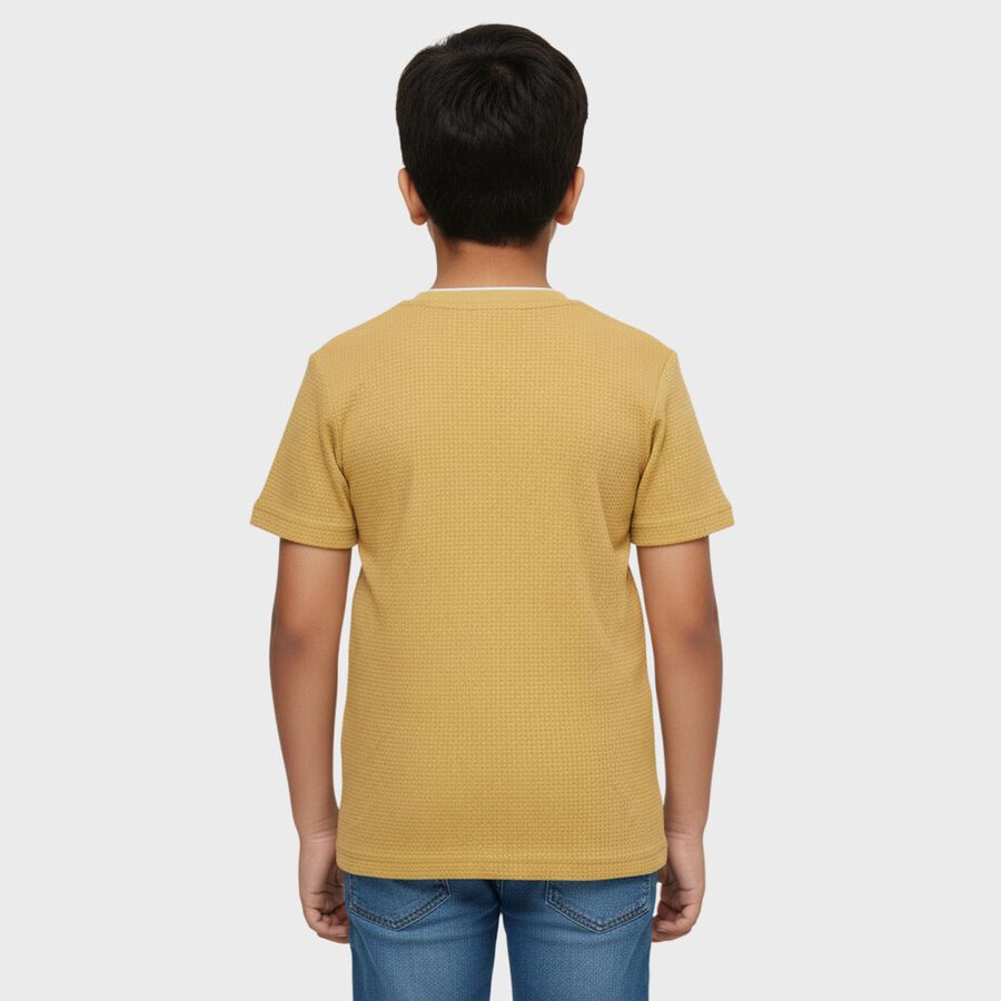 Boys Mustard Yellow Cotton Round Neck Casual T-Shirt, Yellow, large