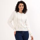 Women's Off White Cotton Crew Neck Casual Top, ऑफ व्हाइट, small