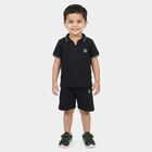 Boys Navy Blue Polo Neck Printed Baba Suit, Navy Blue, small