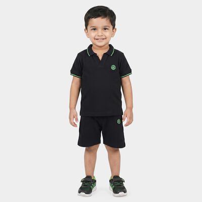 Boys Navy Blue Polo Neck Printed Baba Suit