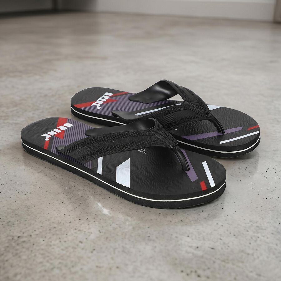 Men's Black Printed Flip-Flop Slippers, Black, large