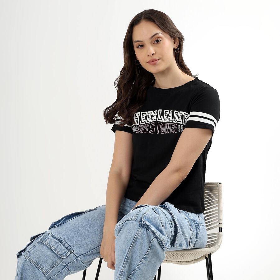 Ladies' 100% Cotton Round Neck T-Shirt, Black, large image number null