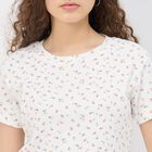 Women's Ivory Cotton Round Neck Minimalist T-Shirt, ऑफ व्हाइट, small