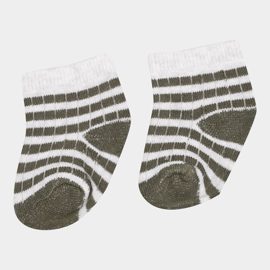 Infants Cotton Stripes Socks, Olive, large image number null
