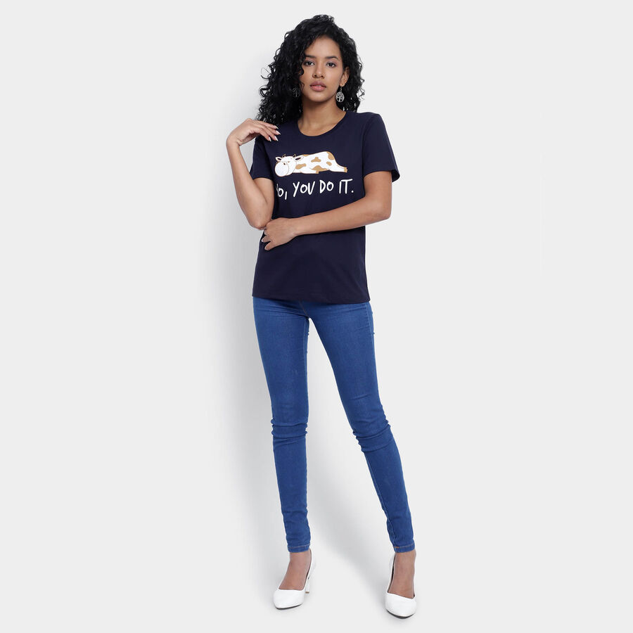 Round Neck T-Shirt, Navy Blue, large image number null