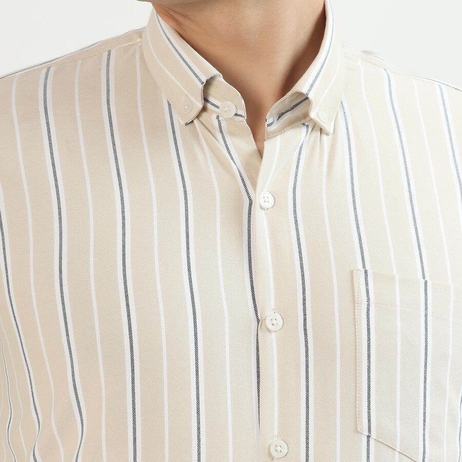 Men's Light Beige Button-Down Classic Formal Shirt, Beige, large image number null