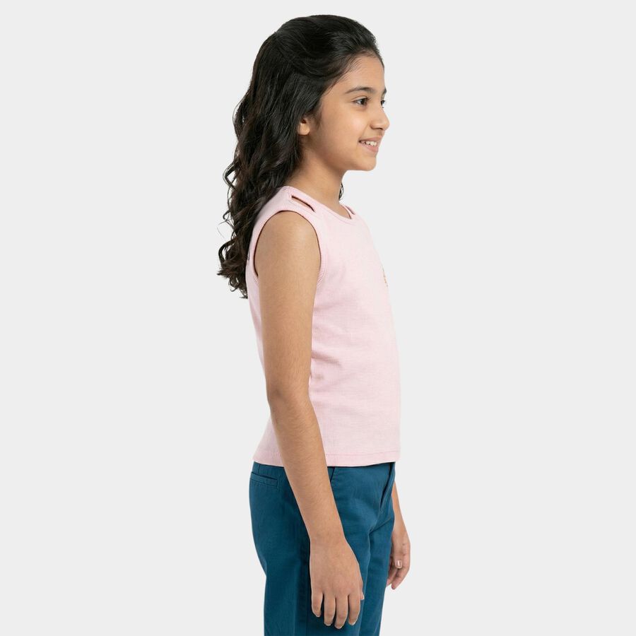 Girls Pink Round Neck Casual T-Shirt, Light Pink, large