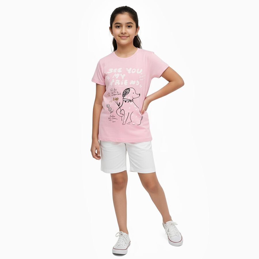 Girls' Pink Round Neck Graphic T-Shirt, Pink, large image number null