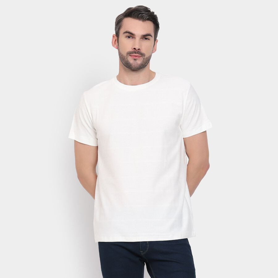 Men's 100% Cotton Round Neck Half Sleeves T-Shirt , White, large image number null