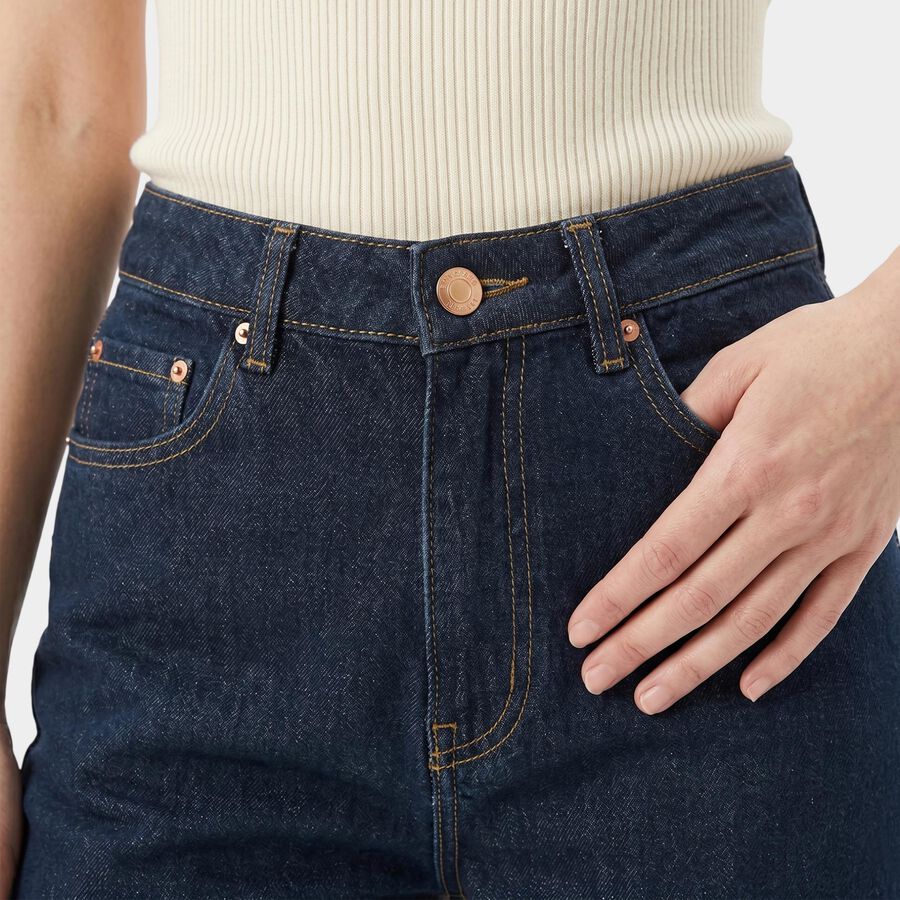 Women's Navy Blue Straight Fit Washed Jeans, गहरा नीला, large