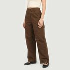 Women's Brown Straight Fit Cargo Trousers, भूरा, small
