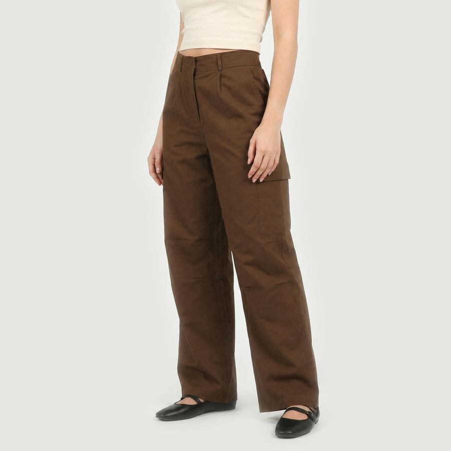 Women's Brown Straight Fit Cargo Trousers, भूरा, large