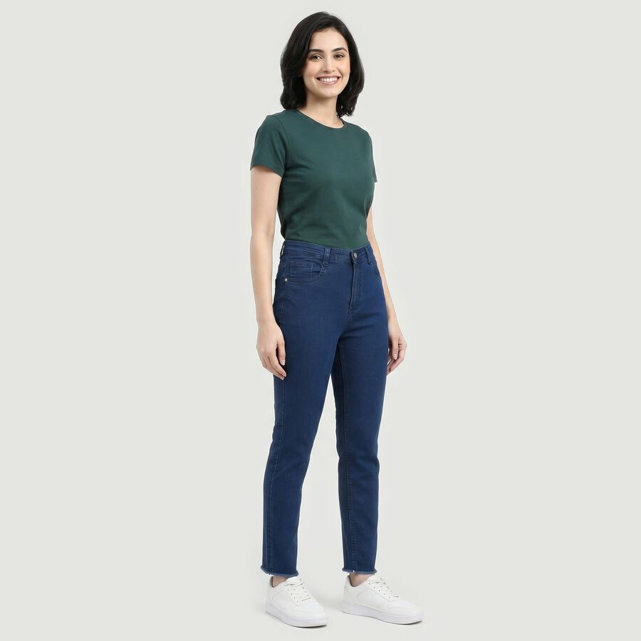 Women's Navy Blue Slim Fit Stretchable Jeans, गहरा नीला, large
